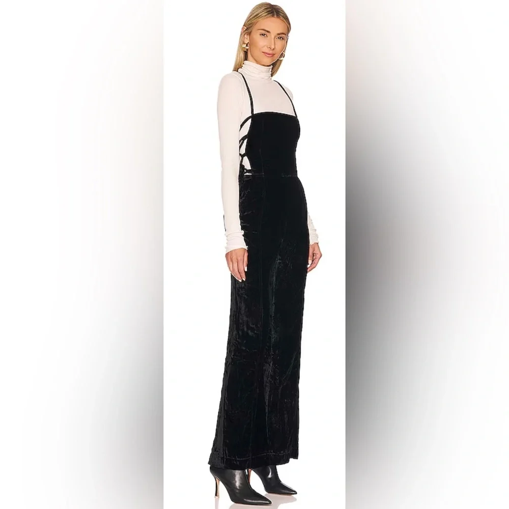 NWT Free People Revolve 90’s Forever Overalls in Black with Tie Sides Jumpsuit - Picture 2 of 12